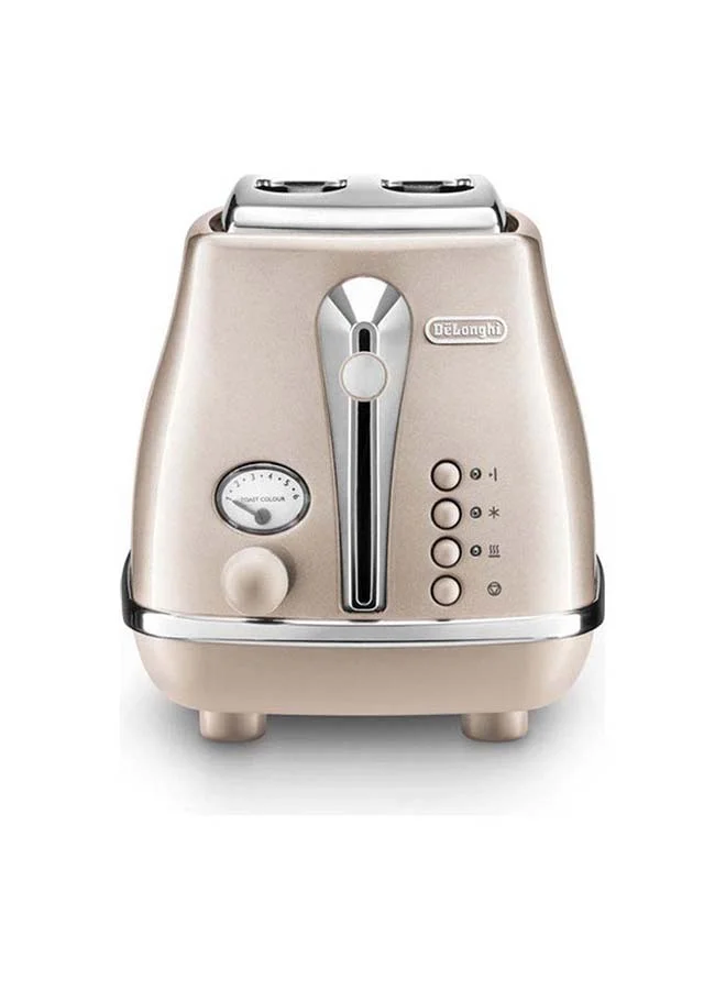 De'Longhi Icona Capitals Vintage Style 2 Slice Toaster, 6 Browning Levels, 2 Extra Wide Bread Slots, Defrost And Reheat Functions, Removable Crumb Tray 900 W CTOT2003.BG Beige