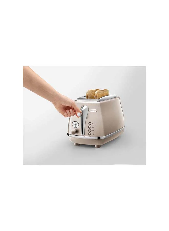De'Longhi Icona Capitals Vintage Style 2 Slice Toaster, 6 Browning Levels, 2 Extra Wide Bread Slots, Defrost And Reheat Functions, Removable Crumb Tray 900 W CTOT2003.BG Beige