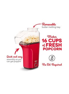 Dash Hot Air Popcorn Popper Maker With Measuring Cup To Portion Popping Corn Kernels + Melt Butter, 16 Cups 1400 W DAPP150V2RD04 Red  - Image 4