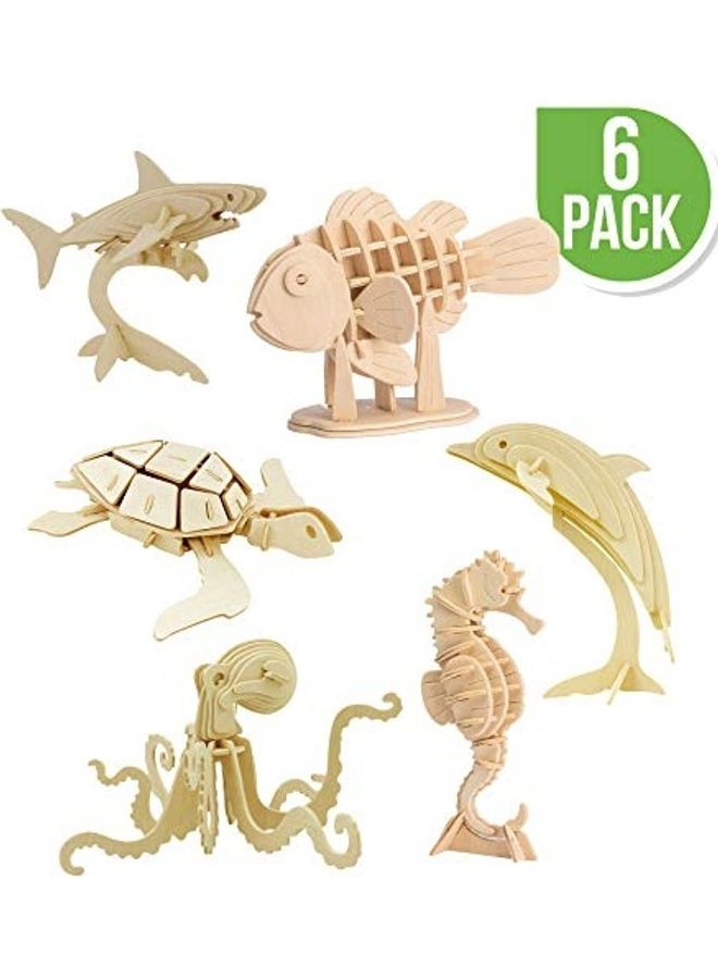 Hands Craft Pack Of 6 Sea Animals DIY 3D Wooden Puzzle Bundle Set 14inch - Image 2