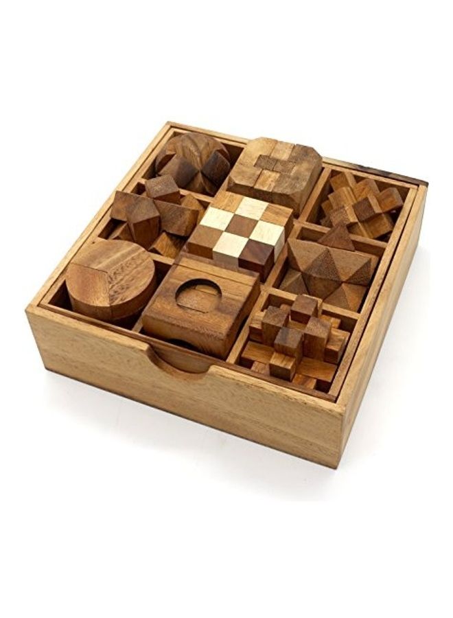 Pack Of 9 Brain Teasers And Educational Games 3D Wooden Puzzle 7inch - Image 1