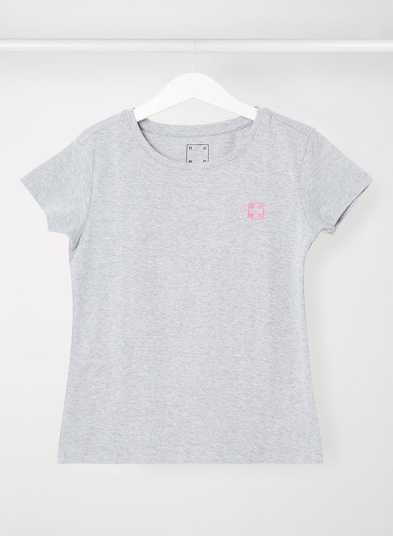 Neon Girls Round Neck Short Sleeve T-Shirt Grey Melange  - Image 1