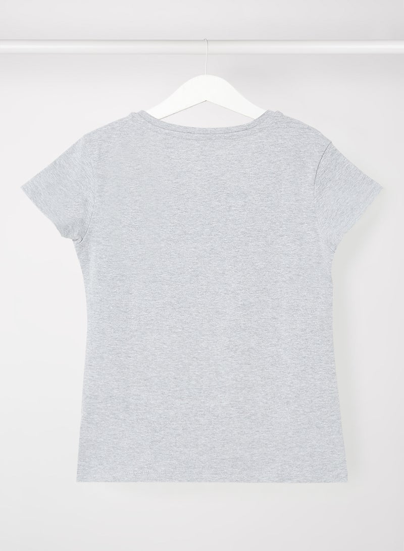 Neon Girls Round Neck Short Sleeve T-Shirt Grey Melange  - Image 2