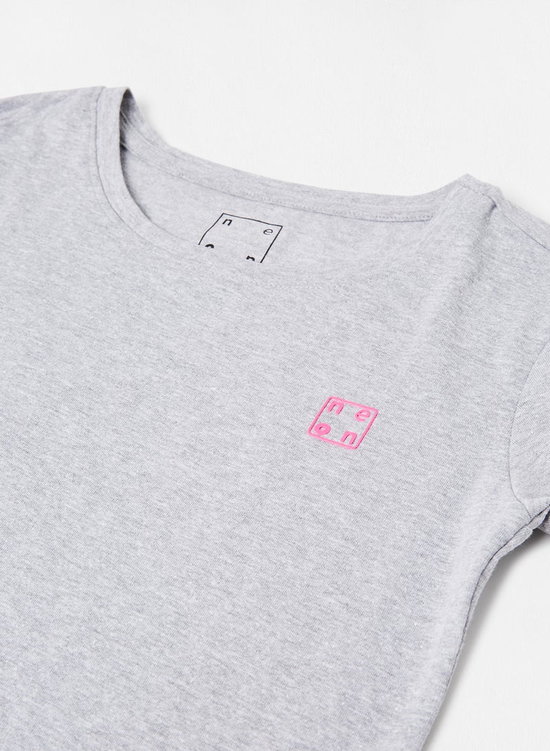 Neon Girls Round Neck Short Sleeve T-Shirt Grey Melange  - Image 3