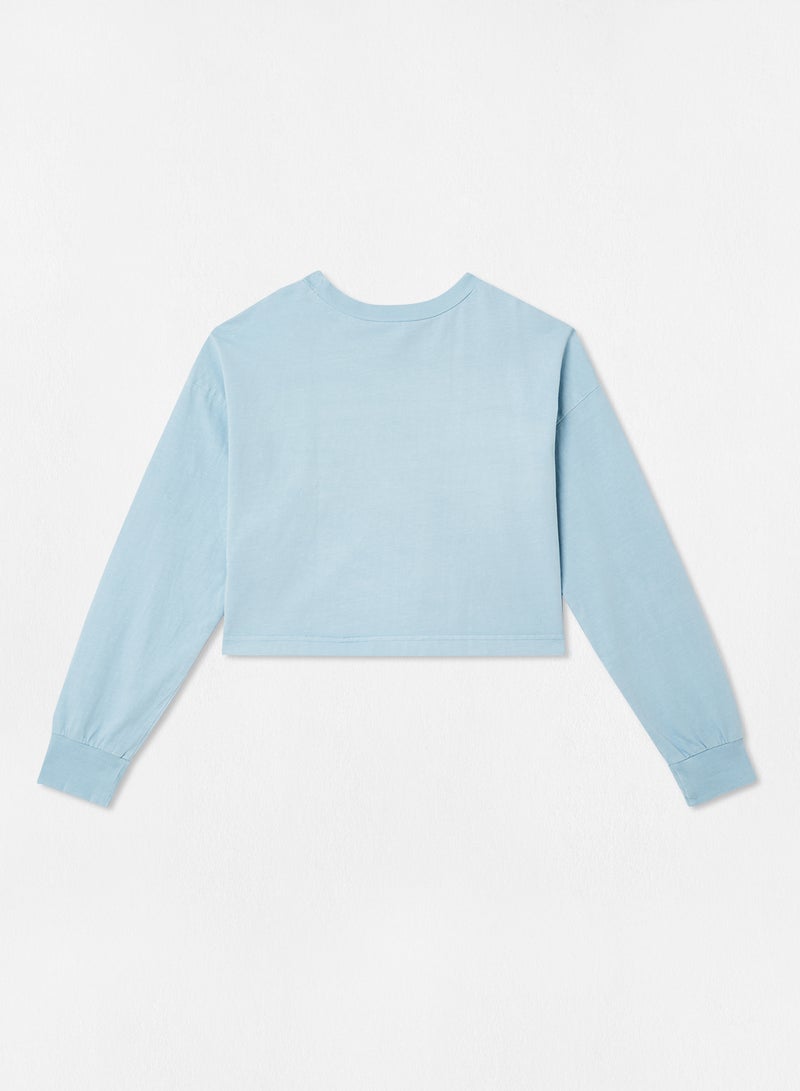 MANGO Girls Slogan Long Sleeve Sweatshirt Light Blue  - Image 2
