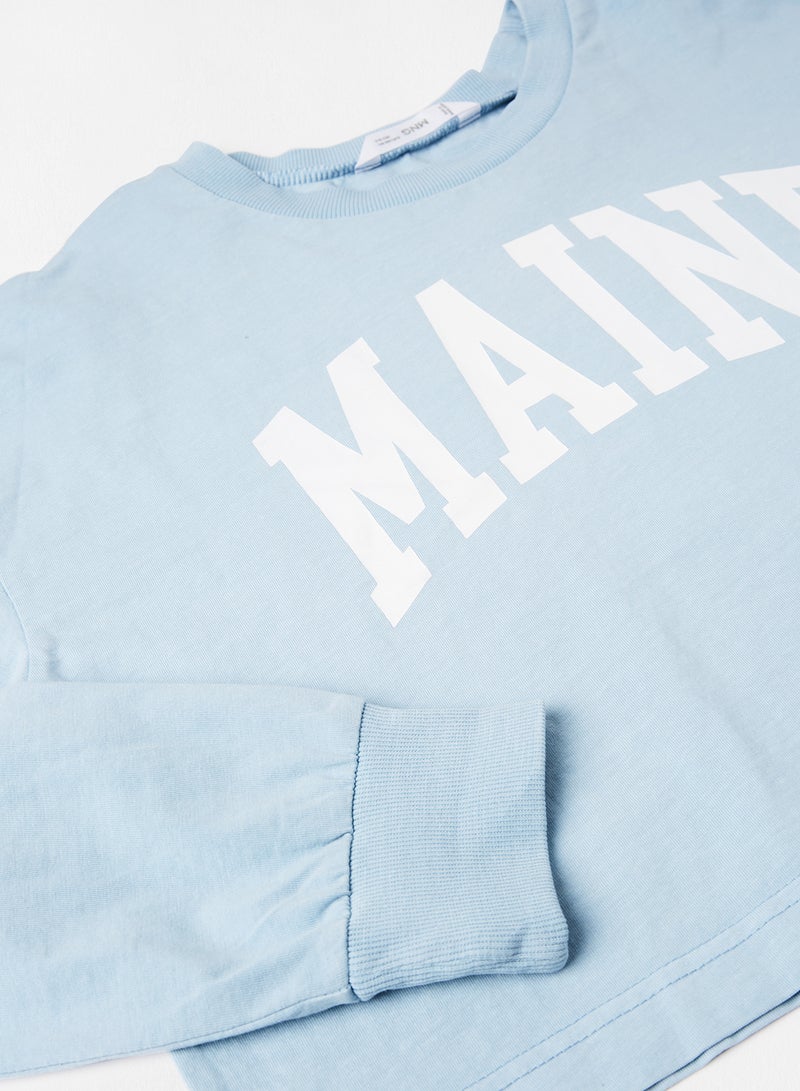 MANGO Girls Slogan Long Sleeve Sweatshirt Light Blue  - Image 3