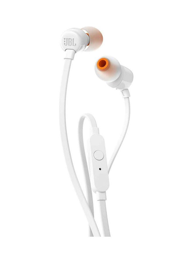 جي بي إل سماعة أذن سلكية T110 بتصميم سهل الاستخدام مذهل وصوت جهير نقي، وجهاز تحكم عن بعد بزر واحد مع ميكروفون وكابل مسطح بدون تشابك أبيض - Image 1