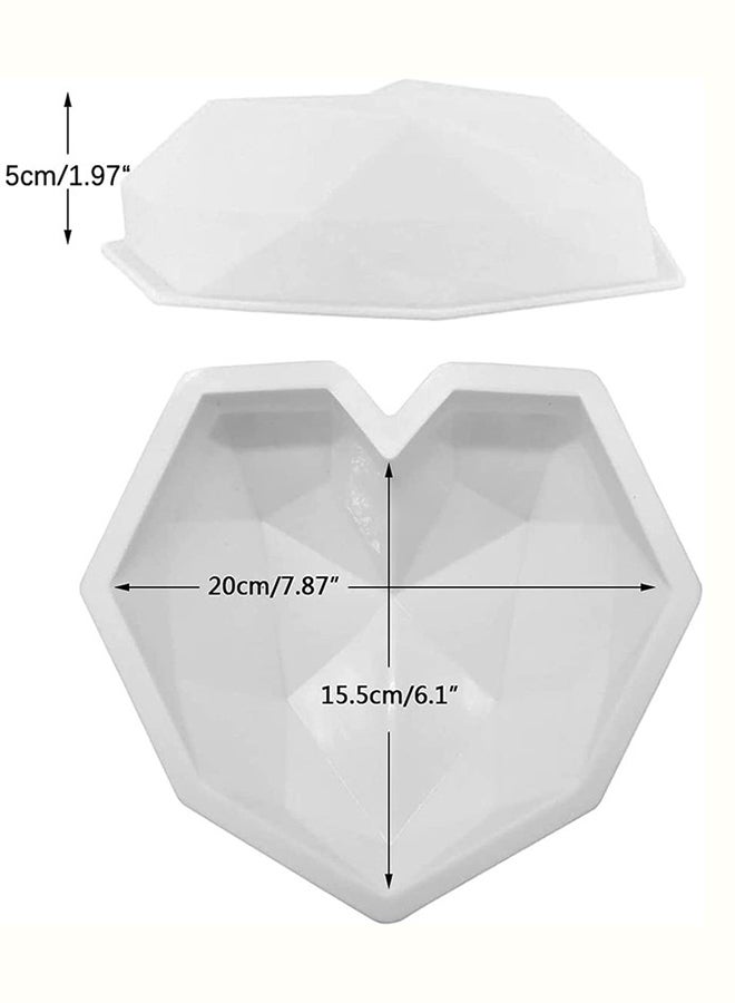 DDR 3D Diamond Heart Shape Mousse Cake Mold Trays,Silicone Baking Pan-Food Grade for Chocolate,Cake Decorating and DIY White 18 x 5.5 x 18cm