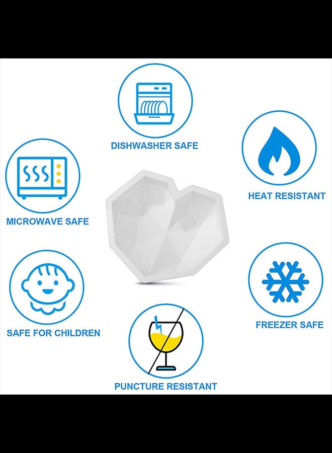 DDR 3D Diamond Heart Shape Mousse Cake Mold Trays,Silicone Baking Pan-Food Grade for Chocolate,Cake Decorating and DIY White 18 x 5.5 x 18cm
