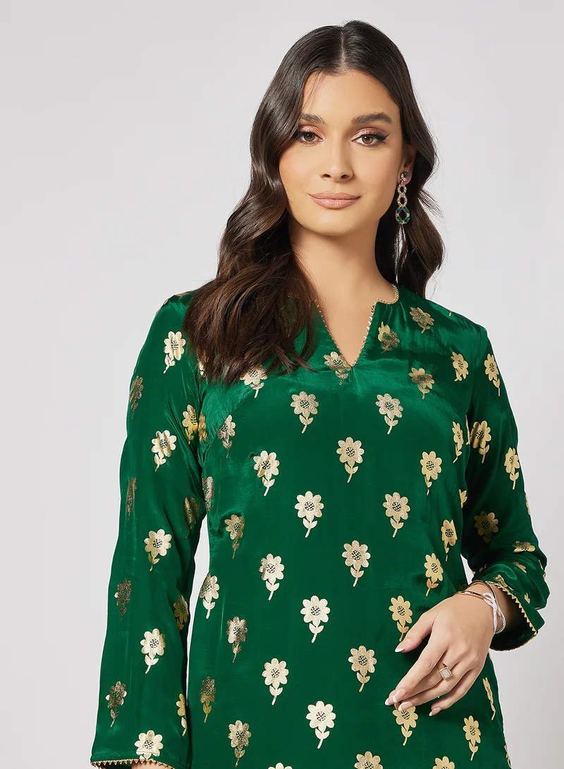 masaba Floral Print Kurta Green