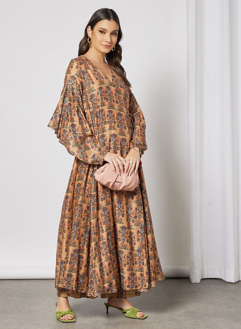 masaba - Printed Angrakha Kurta and Palazzo Set Beige - Image 1