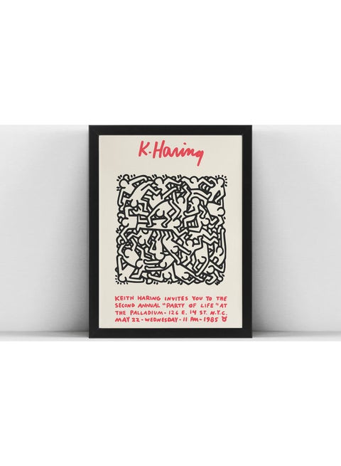 Keith Haring Party Of Life New York Pop Art Poster With Frame Multicolour 30x40cm