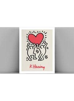 Keith Haring Men Holding A Heart Pop Art Poster With Frame Multicolour 30x40cm