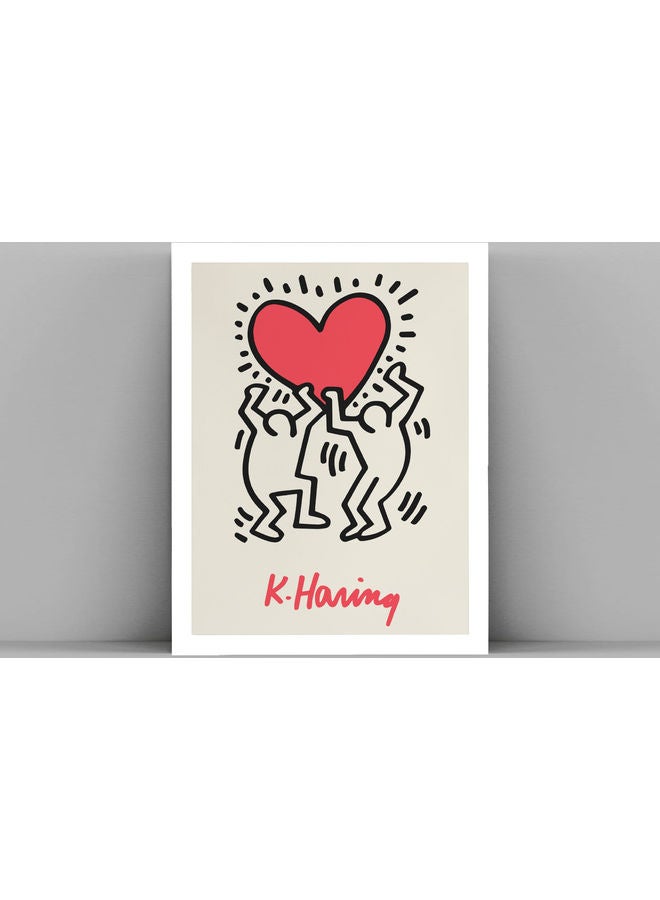 Boomah Accessories - Keith Haring Men Holding A Heart Pop Art Poster With Frame Multicolour 30x40cm - Image 1