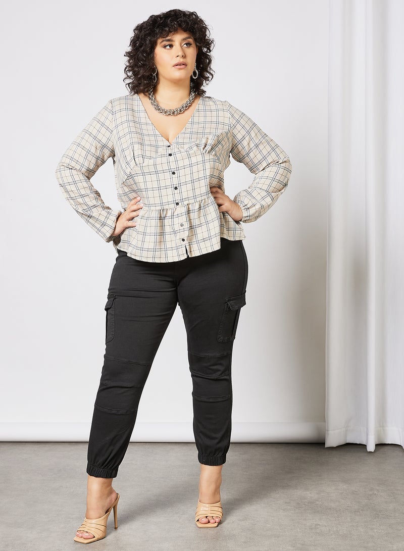 Vero Moda Curve - Curve Chequered Print Top Beige - Image 1