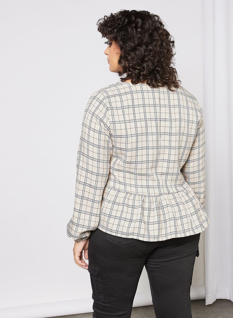 Vero Moda Curve - Curve Chequered Print Top Beige - Image 1