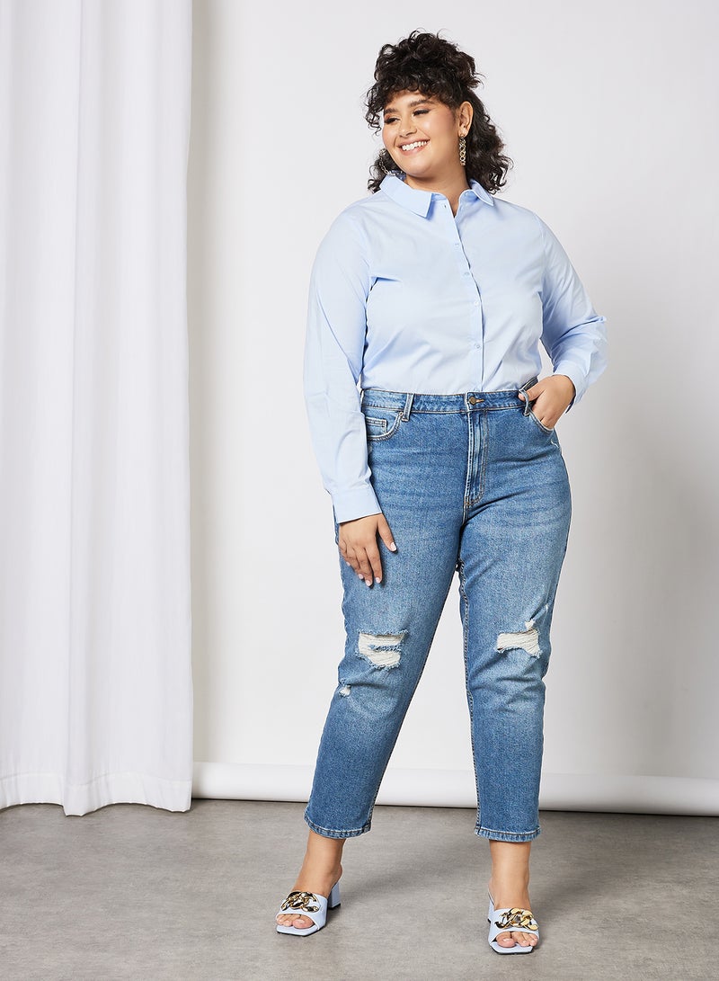 Only Carmakoma - Curvy Basic Long Sleeve Shirt Blue - Image 1