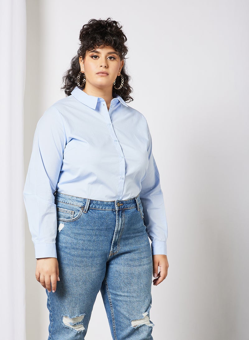 Only Carmakoma - Curvy Basic Long Sleeve Shirt Blue - Image 1