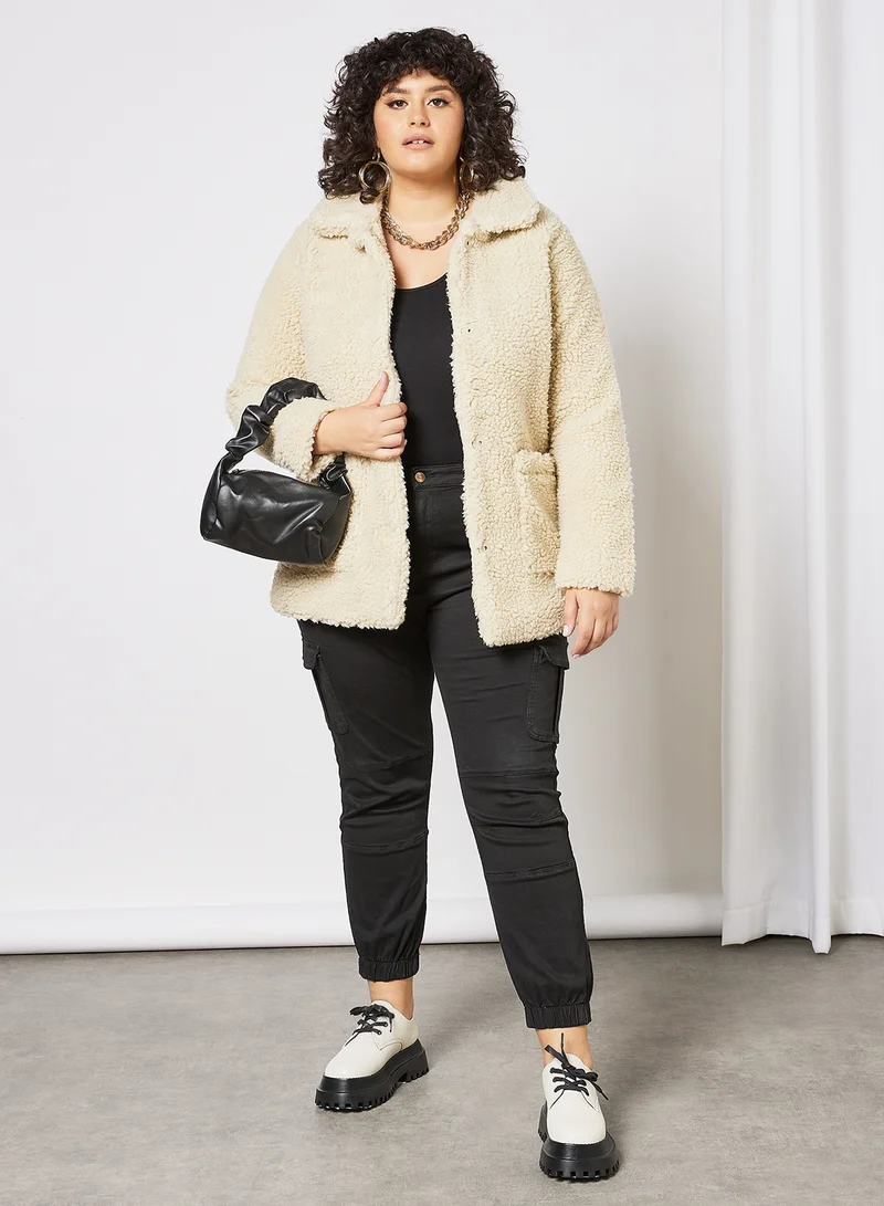 Only Carmakoma Curvy Sherpa Jacket Beige