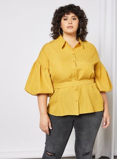 Curve Voluminous Sleeve Top Mustard