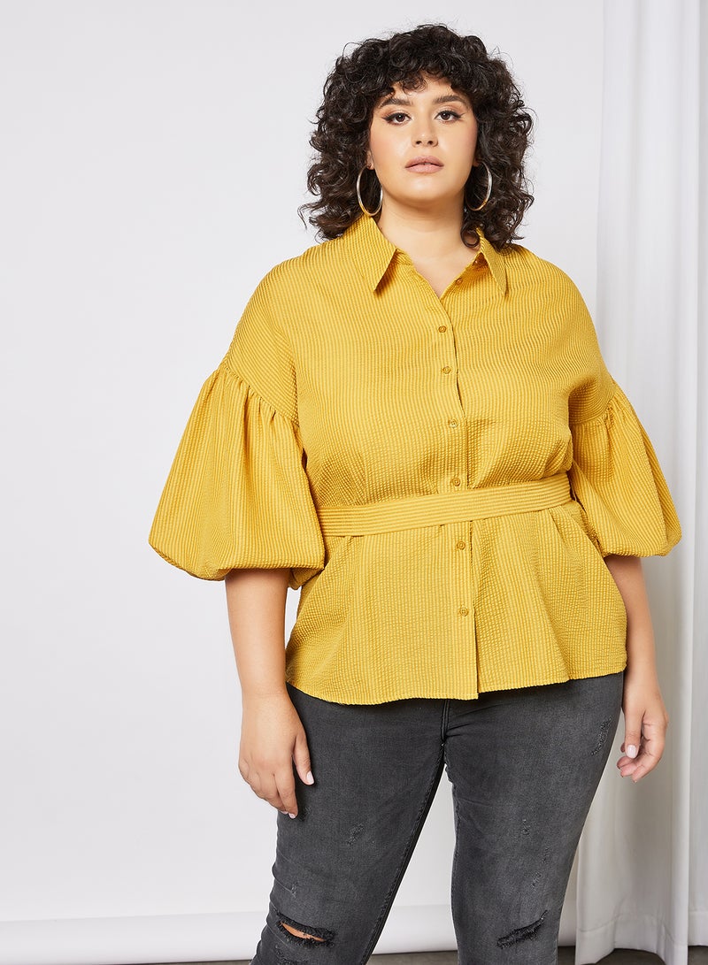 Vero Moda Curve - Curve Voluminous Sleeve Top Mustard - Image 1