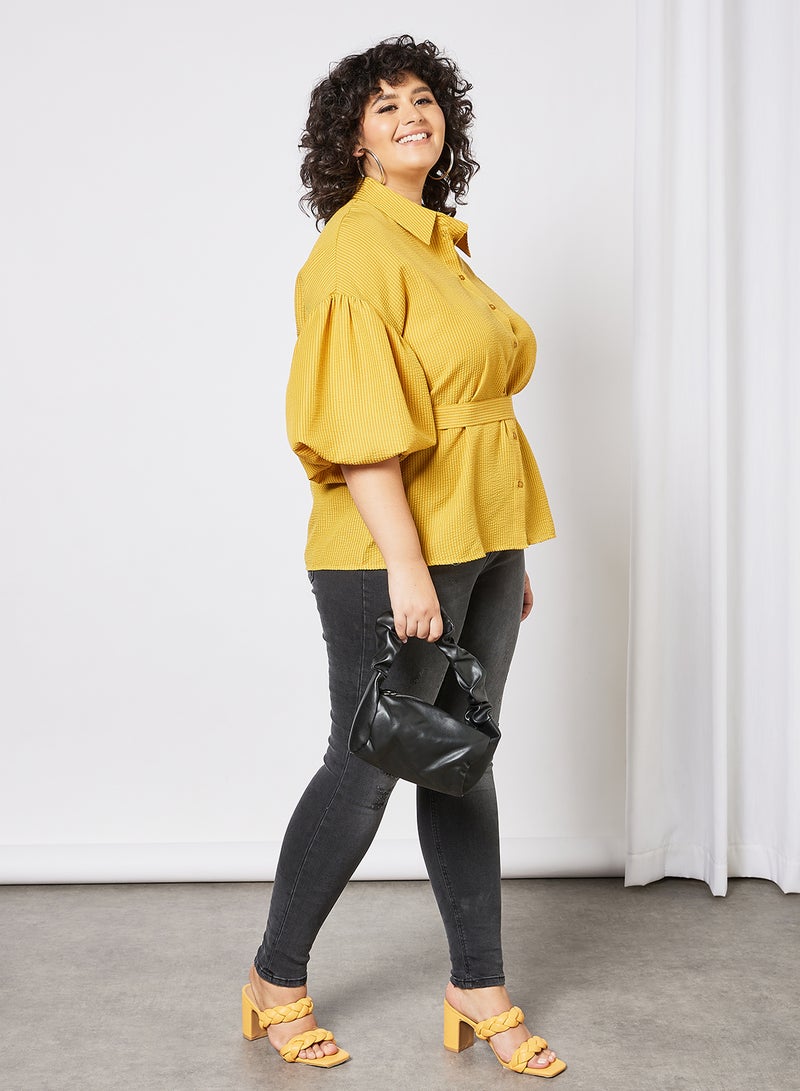 Vero Moda Curve - Curve Voluminous Sleeve Top Mustard - Image 1