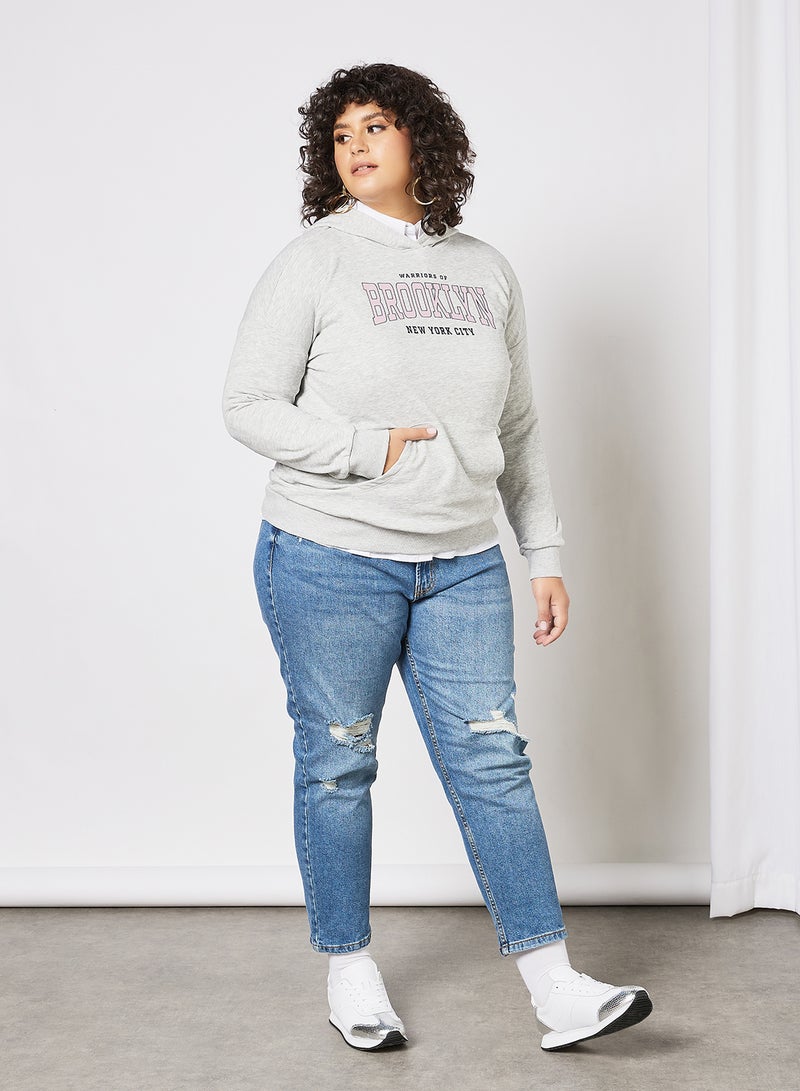 Only Carmakoma - Curvy Text Print Hoodie Grey - Image 1