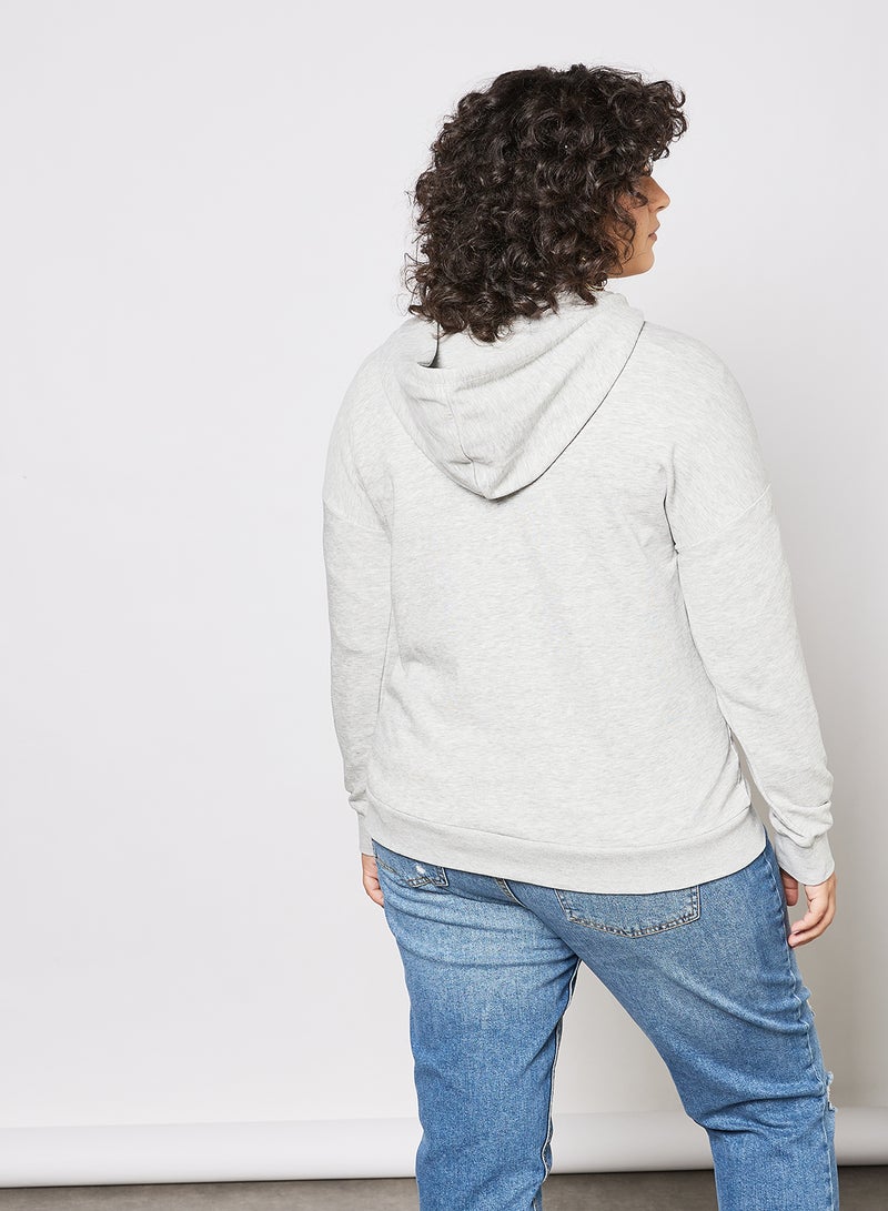 Only Carmakoma - Curvy Text Print Hoodie Grey - Image 1