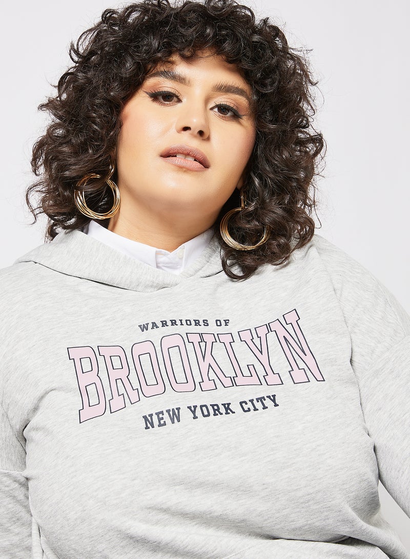 Only Carmakoma - Curvy Text Print Hoodie Grey - Image 1