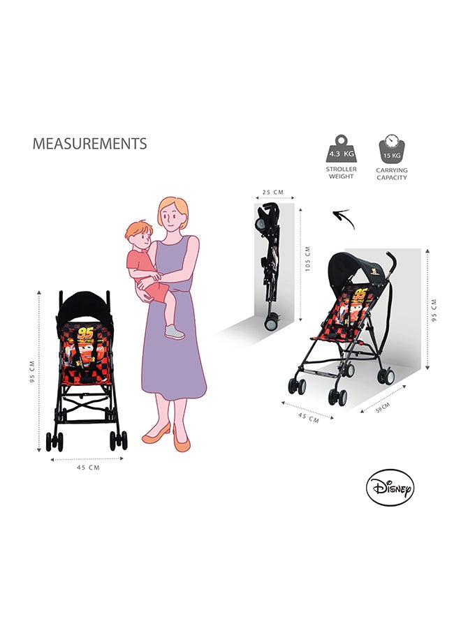 Disney - Car Lightning Mcqueen Lightweight Foldable Buggy Stroller With Adjustable Canopy - Multicolour - Image 1