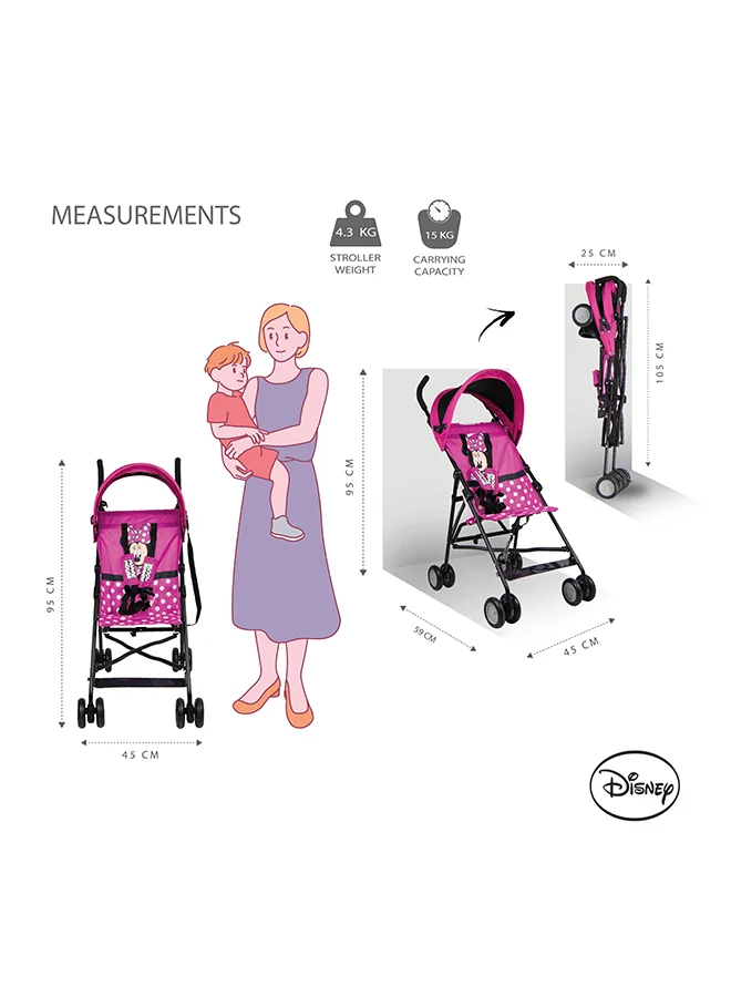 Disney Minnie Mouse 3D Ears Lightweight Buggy Stroller 3 - 36 Months, Pink, Rear Breaks, Shoulder Strap