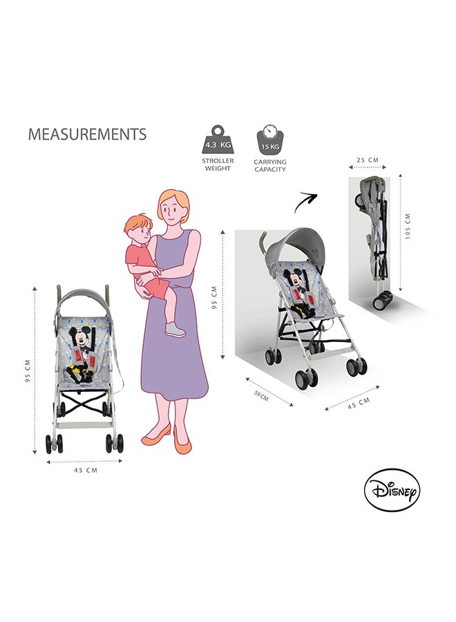 Disney - Mickey Mouse Lightweight Buggy Stroller - Grey - Image 1