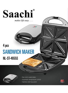 Saachi 8-Slice Non Stick Sandwich Maker 1100 W NL-ST-4655-BK Black/Silver  - Image 3