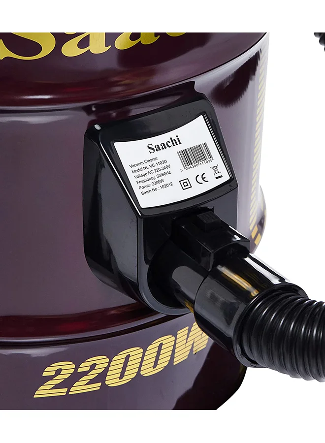 Saachi Dry Vacuum Cleaner with a Cyclonic Multi-Filtration System, 5 Meters Long Cord, Blow Function and Additional Brushes 2200 W NL-VC-1103D-RD Maroon