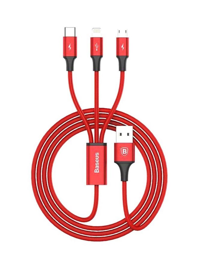 Baseus 3-In-1 Rapid Series Type-C/Micro USB Charging Cable Red - Image 1