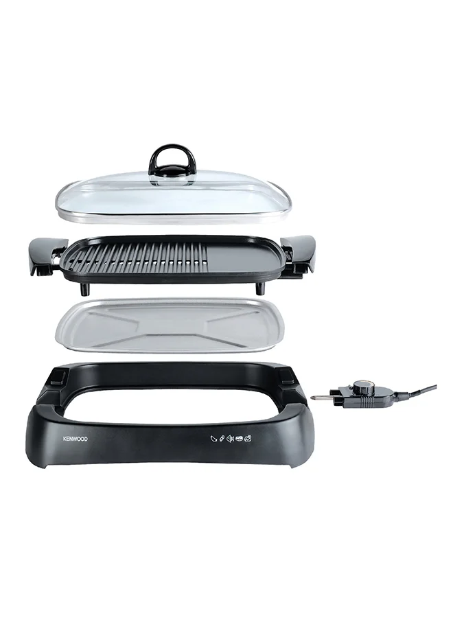 KENWOOD Health Grill, Glass Lid, Variable Temperature Control, Drip Tray, Oil Draining Channels, 1700 W HG230 Black/Clear