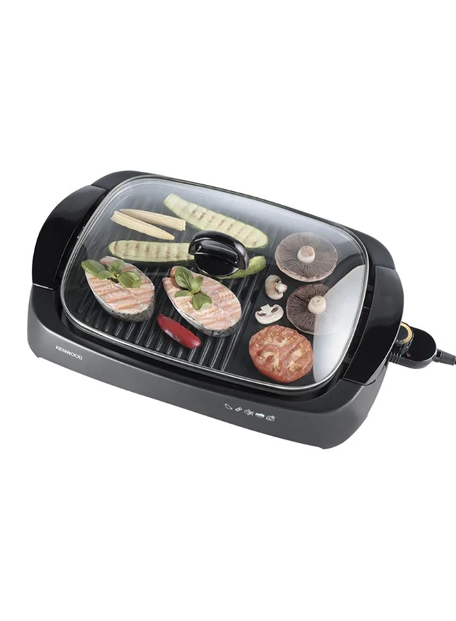 KENWOOD Health Grill, Glass Lid, Variable Temperature Control, Drip Tray, Oil Draining Channels, 1700 W HG230 Black/Clear