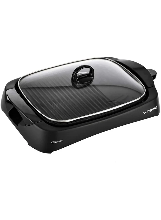 KENWOOD Health Grill, Glass Lid, Variable Temperature Control, Drip Tray, Oil Draining Channels, 1700 W HG230 Black/Clear