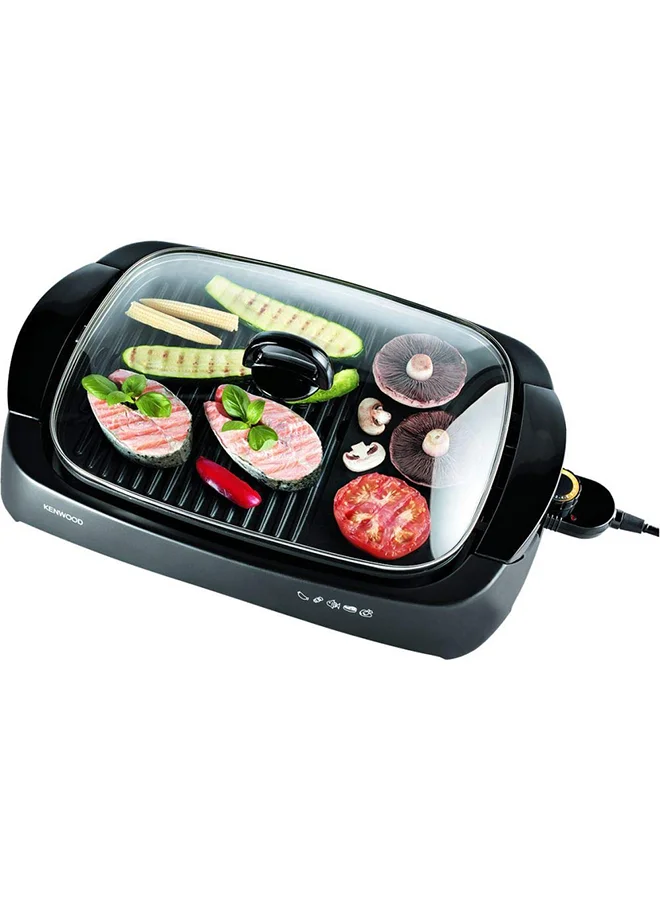 KENWOOD Health Grill, Glass Lid, Variable Temperature Control, Drip Tray, Oil Draining Channels, 1700 W HG230 Black/Clear