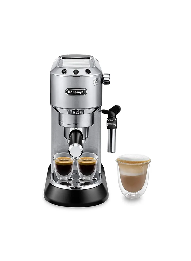 De'Longhi Dedica Coffee Machine, Barista Pump Espresso and Cappuccino Maker, Ground Coffee and ESE Pods can be used, Milk Frother for Latte Macchiato and more, 1.1 L 1350 W EC685.M Silver