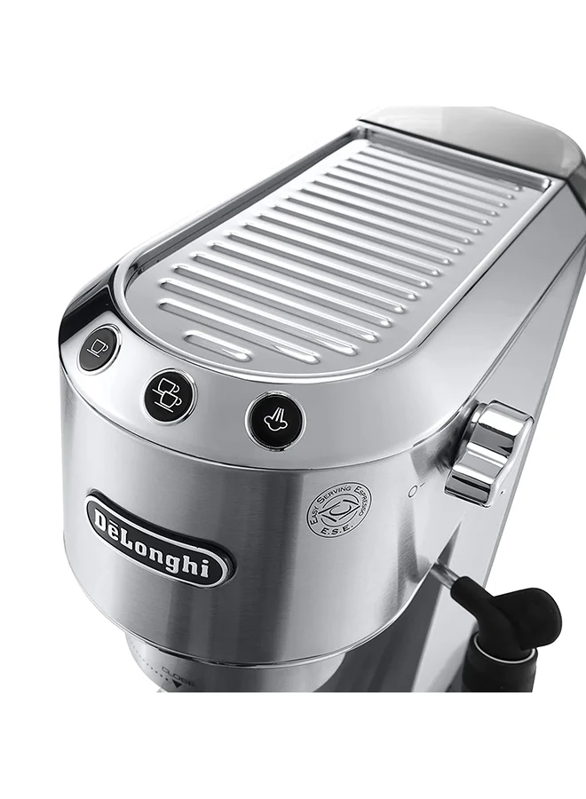 De'Longhi Dedica Coffee Machine, Barista Pump Espresso and Cappuccino Maker, Ground Coffee and ESE Pods can be used, Milk Frother for Latte Macchiato and more, 1.1 L 1350 W EC685.M Silver