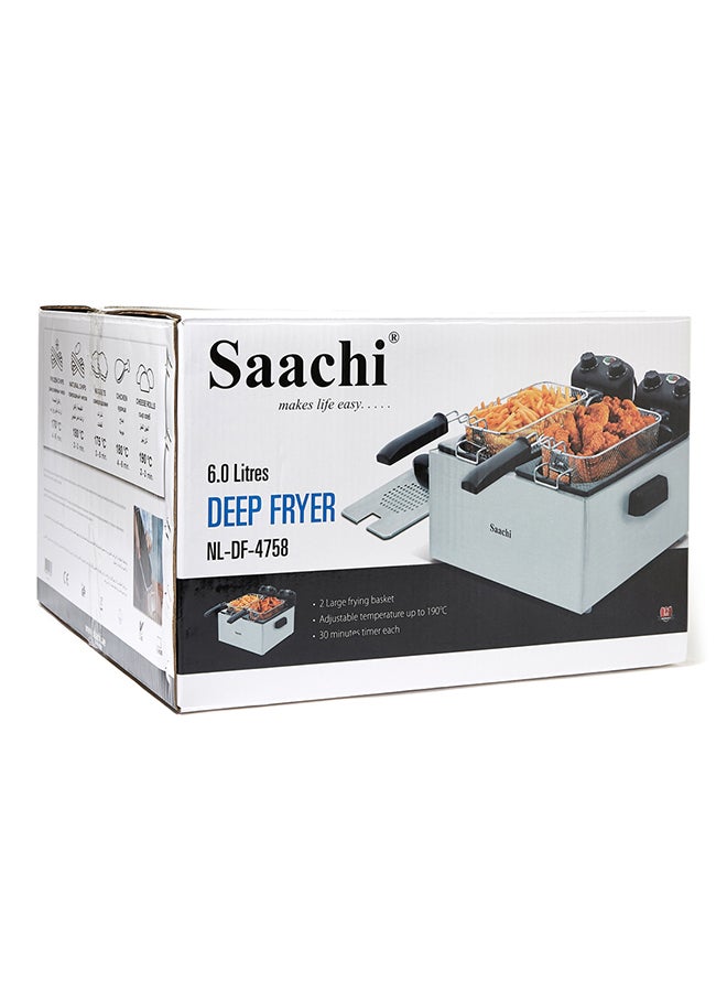 Deep Fryer with Two Baskets, Stainless Steel Body, Removable Inner Pan, Adjustable Timer and Temperature Control 6 L 2000 W NL-DF-4758-ST Silver