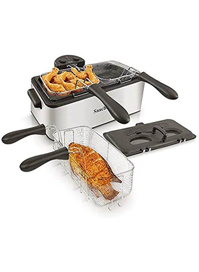 Deep Fryer with Two Baskets, Stainless Steel Body, Removable Inner Pan, Adjustable Timer and Temperature Control 6 L 2000 W NL-DF-4758-ST Silver