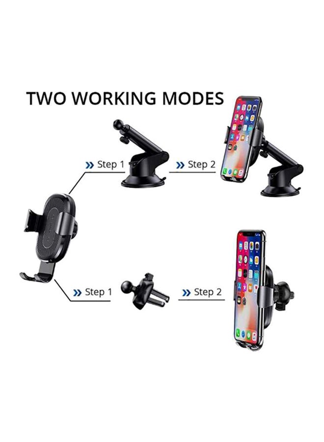 شاربدو حامل مع شاحن لاسلكي بتقنية Qi بقدرة 10 وات للهاتف بقاعدة تثبيت للسيارة أسود - Image 2