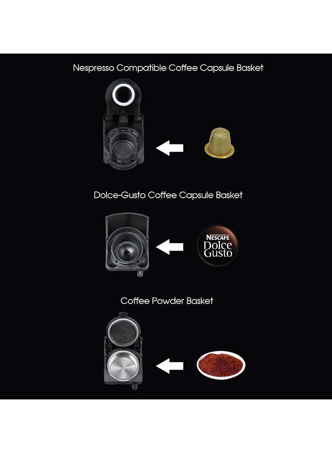 Saachi Multi Capsule Coffee Machine with 19 Bar Automatic Steam Pressure Pump, Compatible with Coffee Powder, Nespresso and Dolce Gusto Capsules 1450 W NL-COF-7058C-BK Black