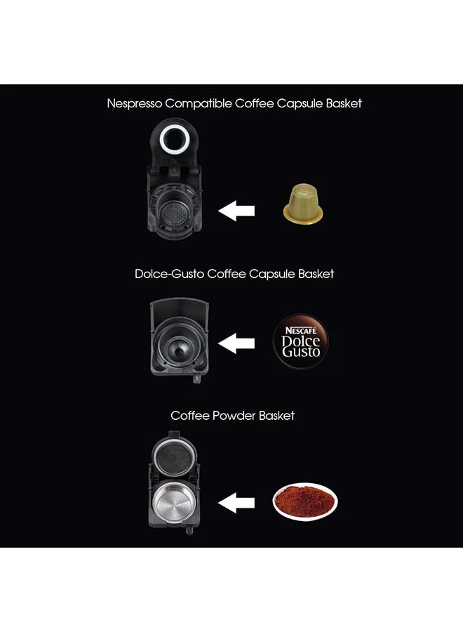 Saachi Multi Capsule Coffee Machine with 19 Bar Automatic Steam Pressure Pump, Compatible with Coffee Powder, Nespresso and Dolce Gusto Capsules 1450 W NL-COF-7058C-WH White/Black