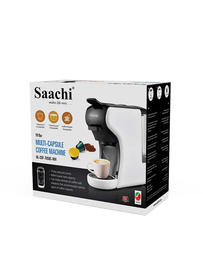 Saachi Multi Capsule Coffee Machine with 19 Bar Automatic Steam Pressure Pump, Compatible with Coffee Powder, Nespresso and Dolce Gusto Capsules 1450 W NL-COF-7058C-WH White/Black