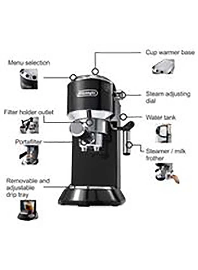 De'Longhi Dedica Pump Espresso Manual Coffee Machine | Cappuccino, Latte Macchiato With Milk Frother | Thermo Block Heating System For Accurate Temperature | Easy To Clean | 1.1 L 1450 W EC685.BK Black/Silver