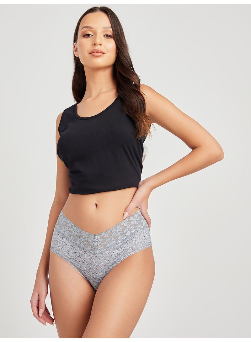 Ngal Floral Mesh Scallop Lace Brief Grey  - Image 3