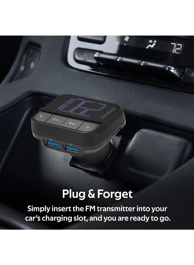 PROMATE - Car FM Transmitter, Wireless In-Car Radio Adapter Kit with Dual USB Ports, Hands-Free Calling, AUX Port, TF Card Slot, LED Display, Multiple EQ Modes and Remote Control for Smartphones, Tablets, EzFM-2 - Image 1
